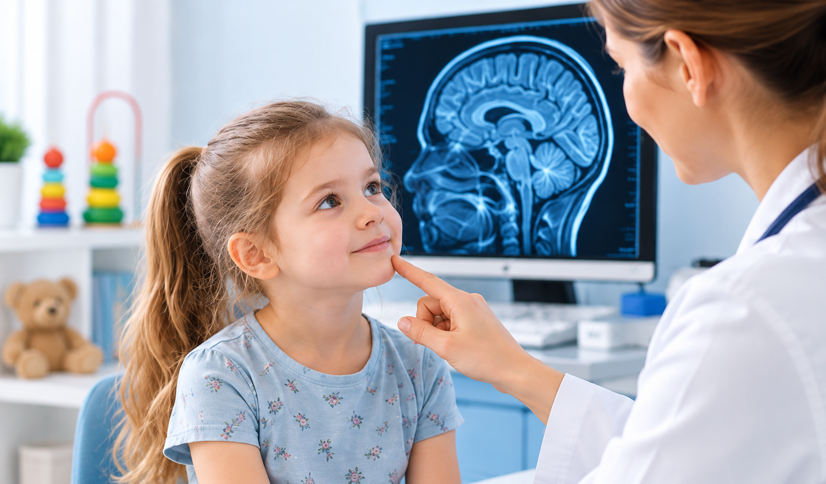 Neurolog dziecięcy w Kaliszu – lekarka podczas badania dziecka w przyjaznym gabinecie Vidok Clinic